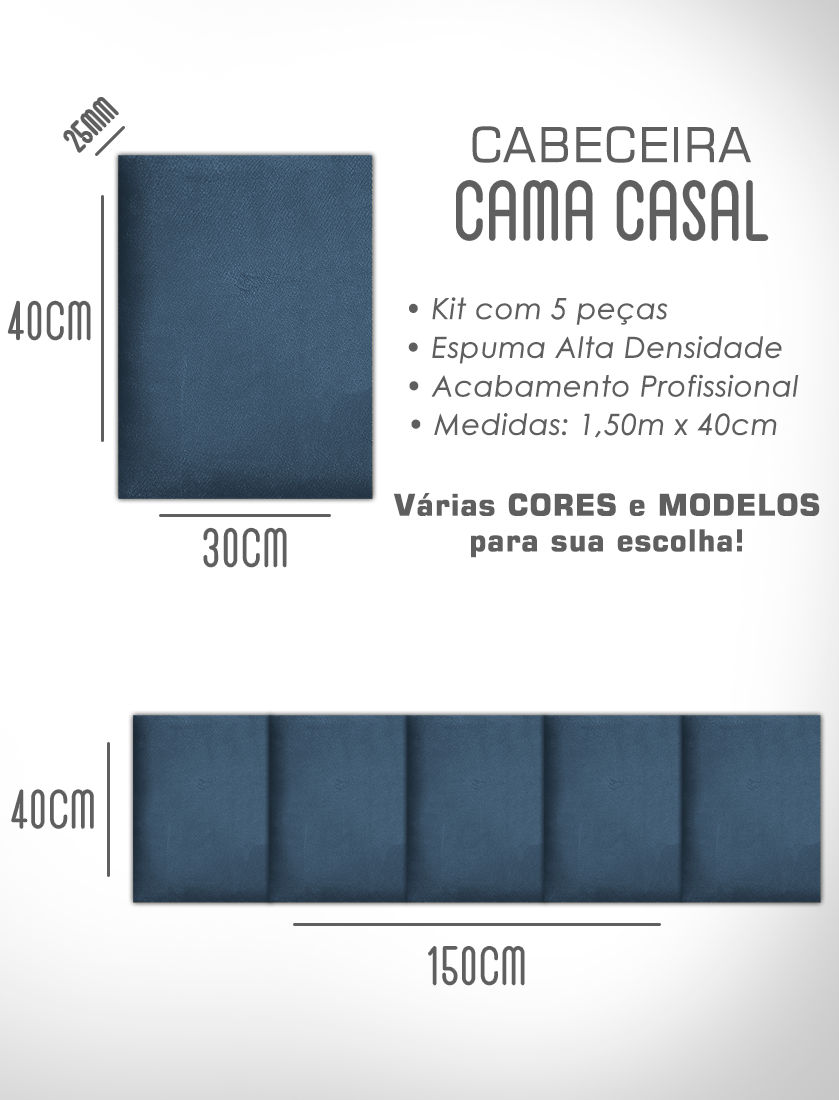 Kit 5 Módulos de Cabeceira Cama Box Casal Estofada Modulada 1,50mx40cm - 9