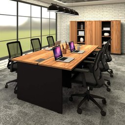 Plataforma de Trabalho 6 Lugares 2,70m Pé Painel Nogal P F5 Cor:nogal com Preto - 1