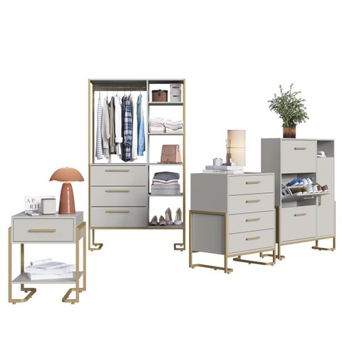 Conjunto Quarto Industrial Completo Closet Arenas/Dourado