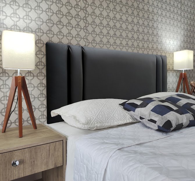 Cabeceira Queen Estofada Siena Vertical Double Corino Preto 160 X 60 RBL