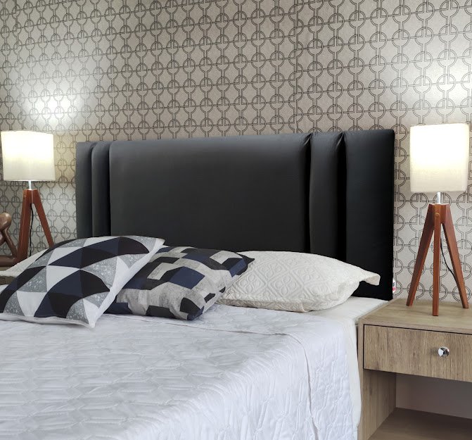 Cabeceira Queen Estofada Siena Vertical Double Corino Preto 160 X 60 RBL - 3