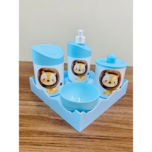Kit Higiene Leãozinho Baby - Azul, C/bandeja Quadrada Azul