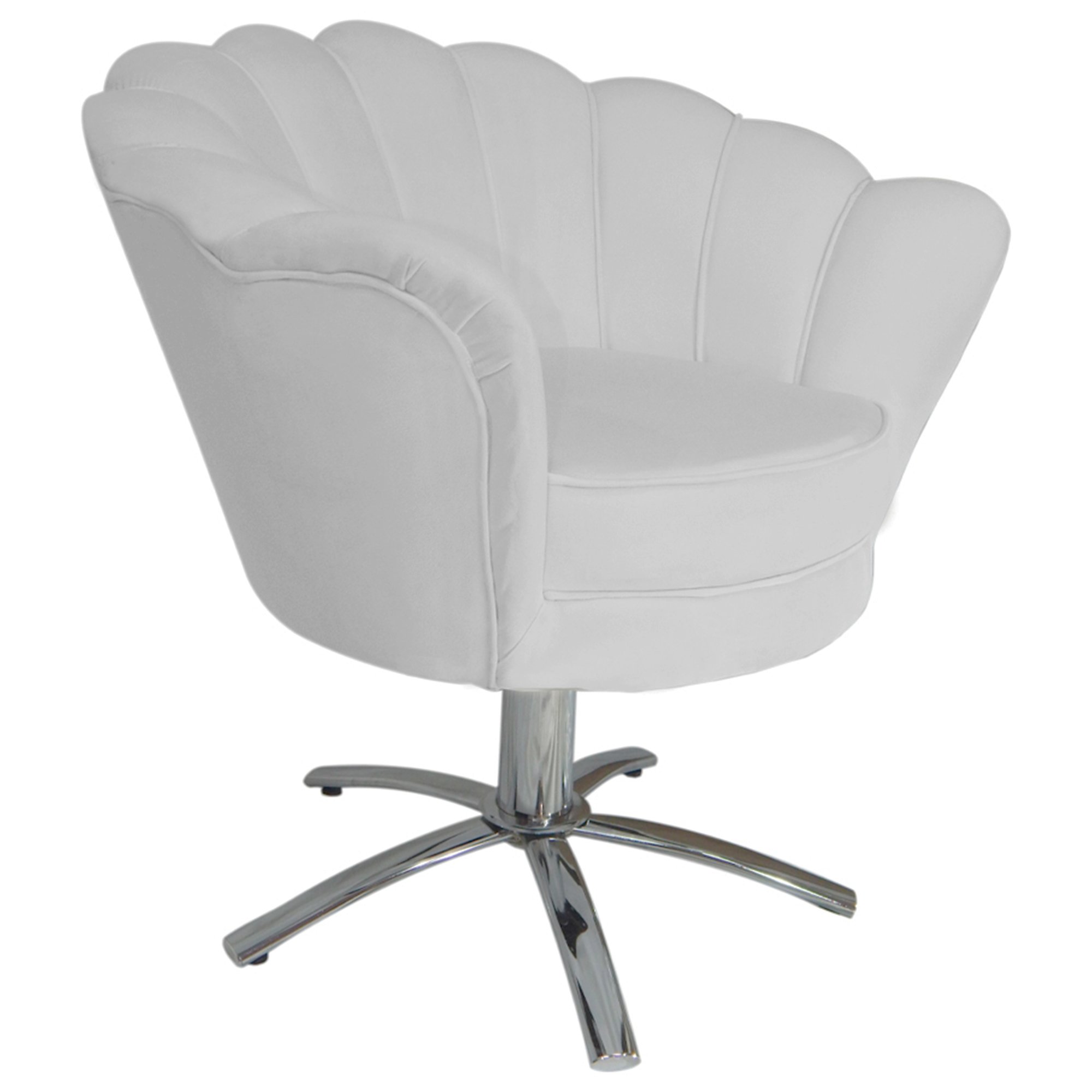 Poltrona Cadeira com Base Giratoria Cromado Pétala Suede Branco - 2