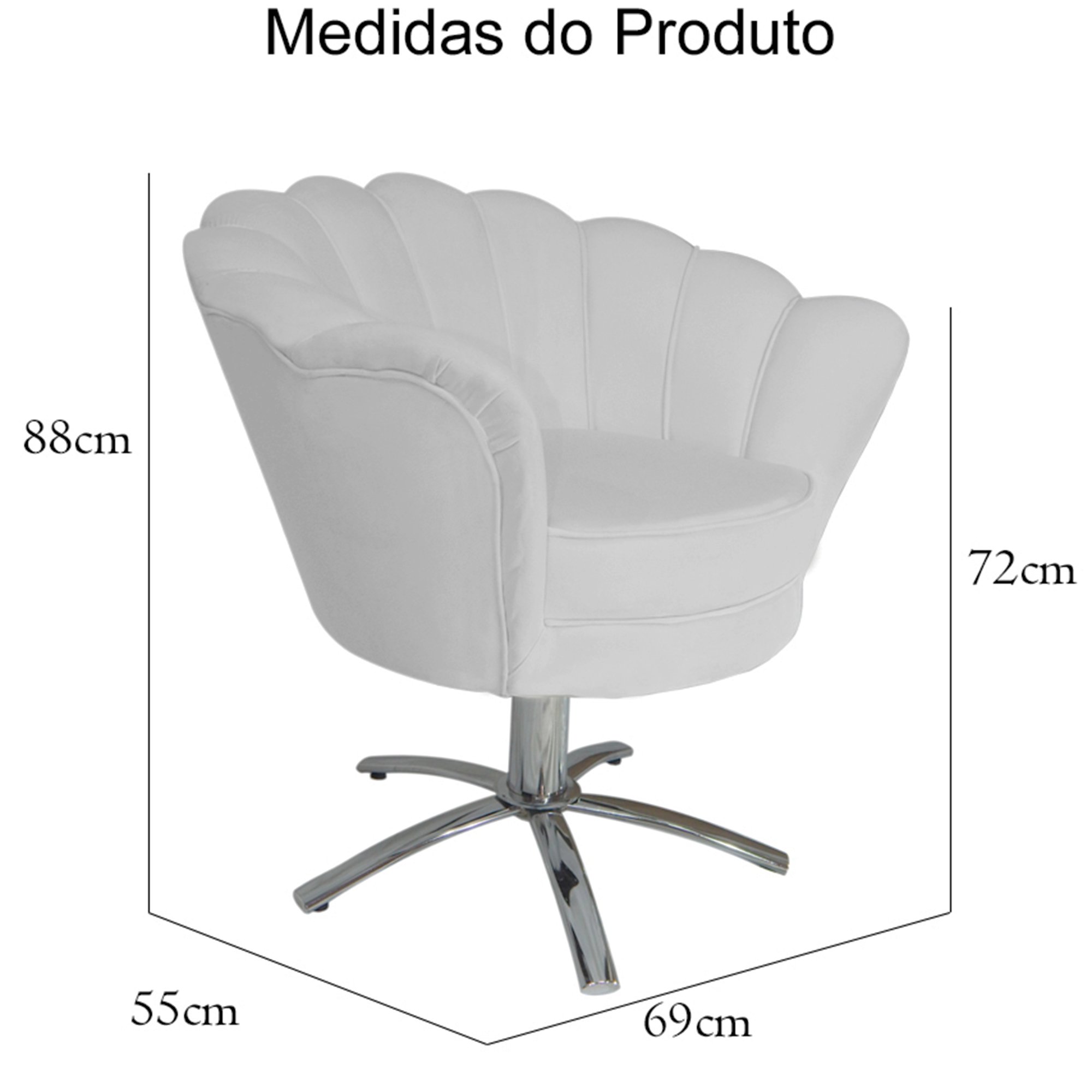 Poltrona Cadeira com Base Giratoria Cromado Pétala Suede Branco - 5