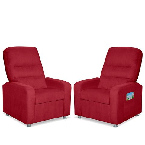 Kit 02 Poltrona do Papai Reclinável Confortável Suede Vermelho