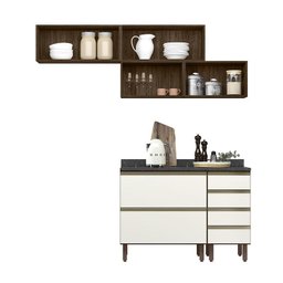 Cozinha Modulada Kali Premium 6 Peças Amêndoa/off White com Aéreo Vidro - Nicioli - 3