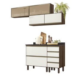 Cozinha Modulada Kali Premium 6 Peças Amêndoa/off White com Aéreo Vidro - Nicioli - 1