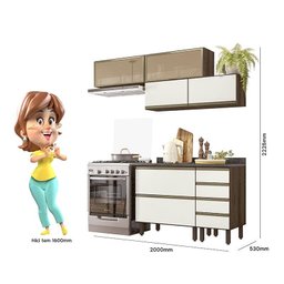 Cozinha Modulada Kali Premium 6 Peças Amêndoa/off White com Aéreo Vidro - Nicioli - 4