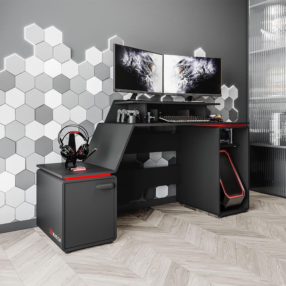 Mesa Gamer E Escritório Xt Racer Space Two Politorno Preto/Vermelho Menor preço em Mesa Gamer E Escritório Xt Racer Space Two Politorno Preto/Vermelho