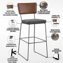 Ver imagem 4 de Kit 3 Banqueta Alta Cozinha Sala Jantar Allana L02 Couríssimo Marrom Linho Cinza Escuro - Lyam