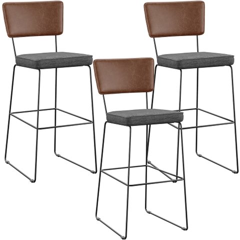 Kit 3 Banqueta Alta Cozinha Sala Jantar Allana L02 Couríssimo Marrom Linho Cinza Escuro - Lyam