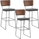 Ver imagem 1 de Kit 3 Banqueta Alta Cozinha Sala Jantar Allana L02 Couríssimo Marrom Linho Cinza Escuro - Lyam