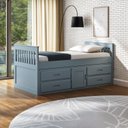 Ver imagem 1 de Cama Solteiro com 04 Gavetas e 01 Porta Funcional de Madeira Maciça - Azul