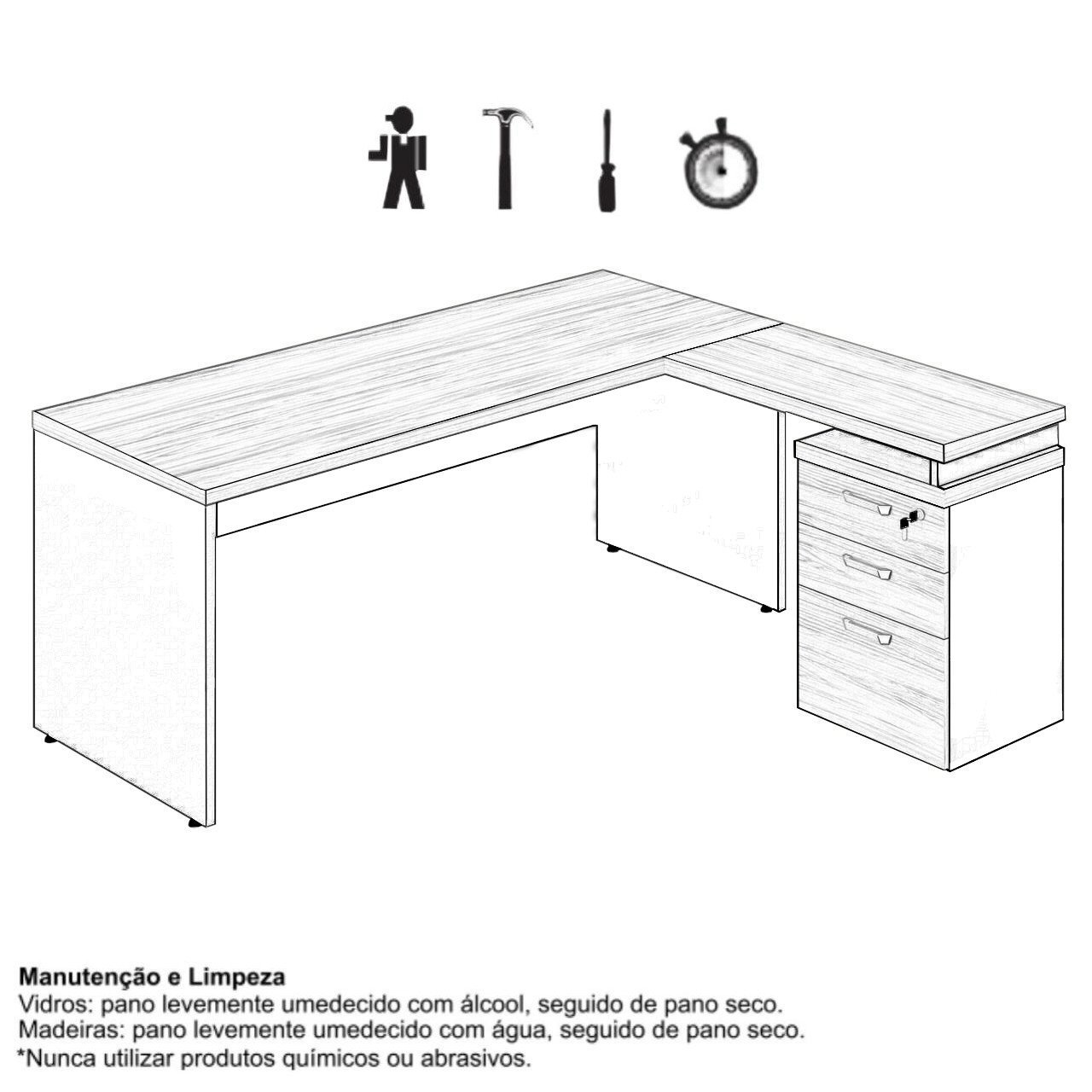 Mesa Escritório em "L" c/ Gaveteiro 1,70x1,60m - WORK START - NOGAL SEVILHA/PRETO - 21423 - 7