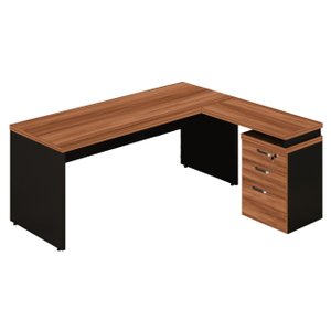 Mesa Escritório em "L" c/ Gaveteiro 1,70x1,60m - WORK START - NOGAL SEVILHA/PRETO - 21423