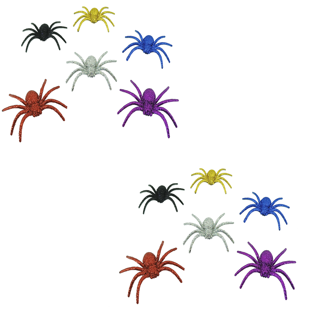 Kit 12 Aranhas de Halloween Decorativas Glitter