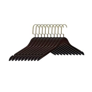 Kit 100 Cabides Madeira Mesclado com Gancho Luxo Dourado sem Barra | Organização e Elegância