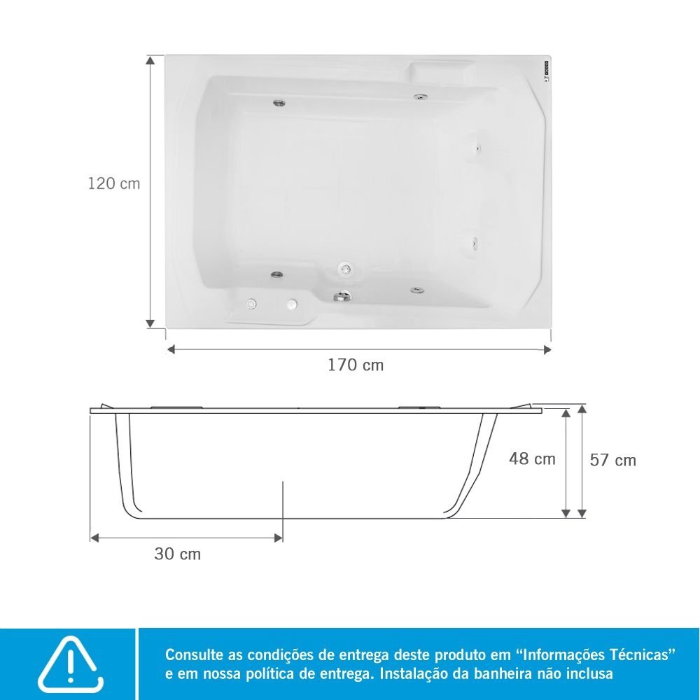 Banheira Hidromassagem Astra Prima Maggiore Luxo 170cmx120cmx44cm - 04 Jatos Branco Gel-Coat P5 sem - 2