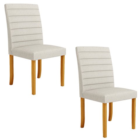 Kit 2 Cadeiras de Sala de Jantar Estofadas Veiga Madeira Maciça Linho Off White G78 - Gran Belo Cade