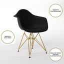 Ver imagem 4 de Mesa Jantar Industrial Quadrada 90Cm Amêndoa Base V C/4 Poltronas Daw Pretas Base Dou Cor: Amendoa