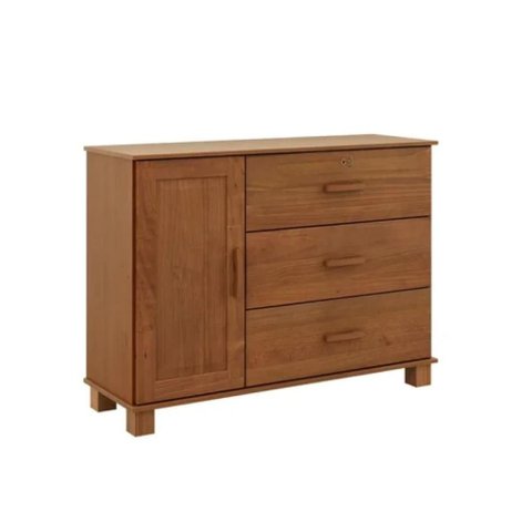Comoda Madeira 3 Gavetas 1 Porta Bronze Finestra Castanho
