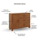 Ver imagem 2 de Comoda Madeira 3 Gavetas 1 Porta Bronze Finestra Castanho