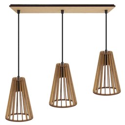 Luminaria Pendente Tripla Koni E27 Madeira Mdf Cq Desmontada:rústico - 1