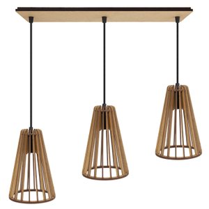 Luminaria Pendente Tripla Koni E27 Madeira Mdf Cq Desmontada:rústico