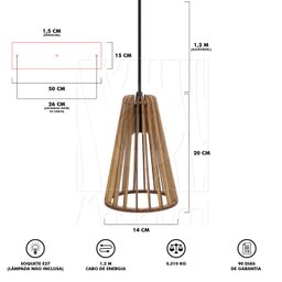 Luminaria Pendente Tripla Koni E27 Madeira Mdf Cq Desmontada:rústico - 8
