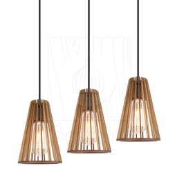 Luminaria Pendente Tripla Koni E27 Madeira Mdf Cq Desmontada:rústico - 4