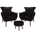 Ver imagem 1 de Kit 2 Poltronas Decorativa Parana com Puff Redondo Suede Preto