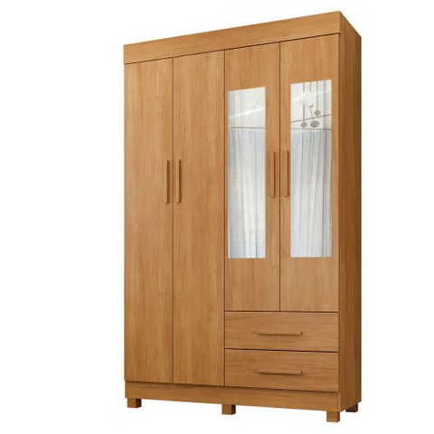 Guarda Roupa Leblon 4 Portas 2 Gavetas 5 Prateleiras com Espelho - Benetil