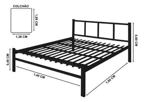 Cama de Casal 1,40 Int. de Tubolar/aço Alojamentos.:cama Casal/preto - 2