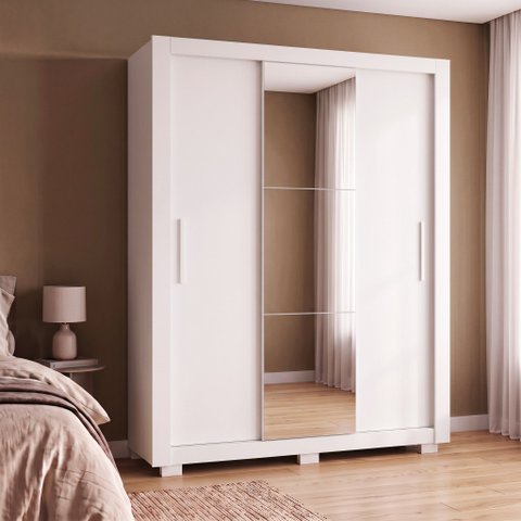 Guarda-Roupa Solteiro 3 Portas, 2 Gavetas, Pés e Espelho ApolloBranco