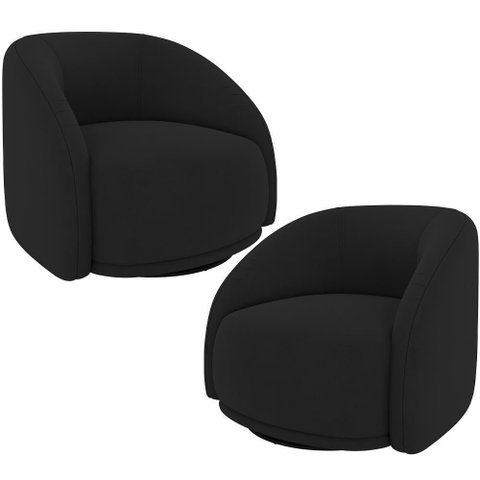 Kit 02 Poltronas Decorativas Giratória Angelina M03 Veludo Preto - Lyam Decor