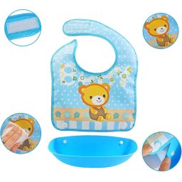 Babador Cata Migalha Verso Impermeável Azul Urso - 3