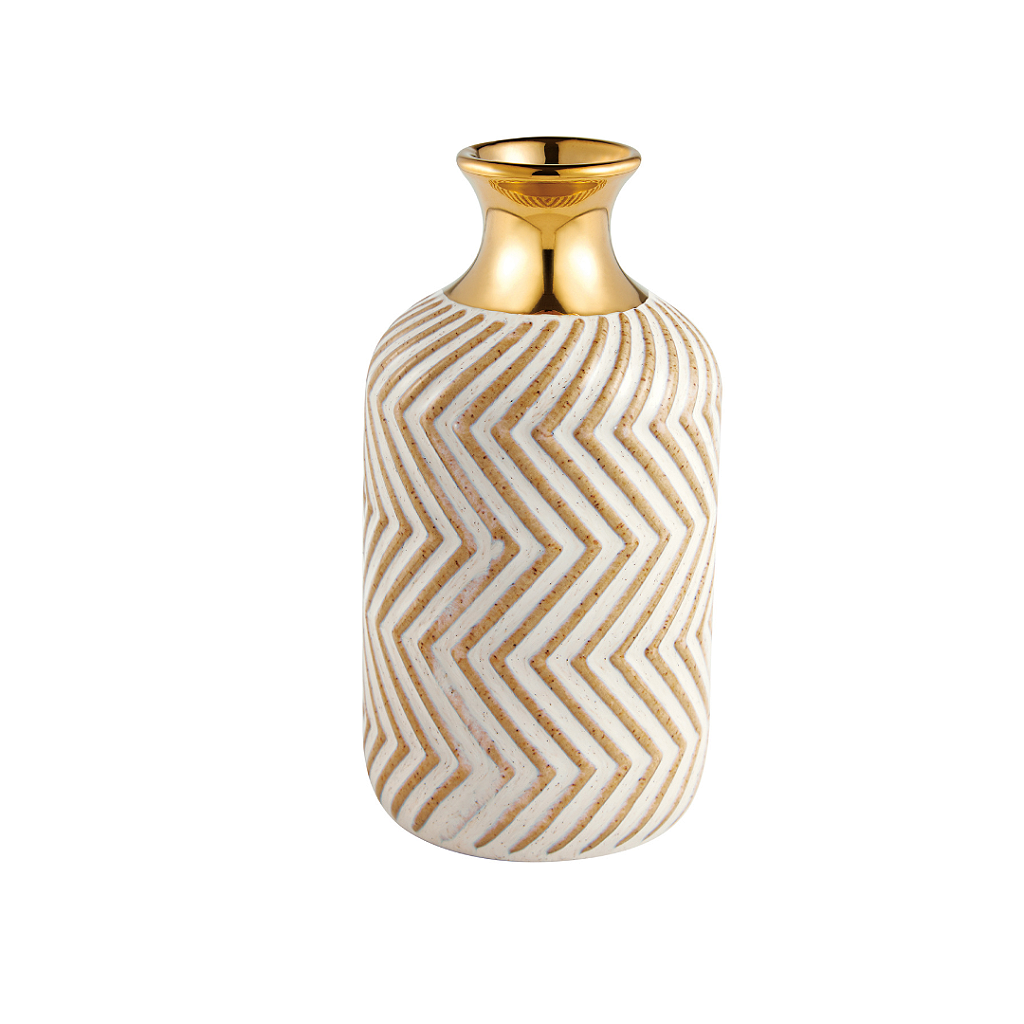 Vaso de Cerâmica Listrado C/Dourado 23 cm - 1