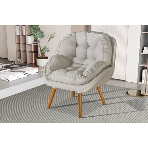 Poltrona Linho Luxo/conforto Premium Pés Palito Madeira:branco Off Linho