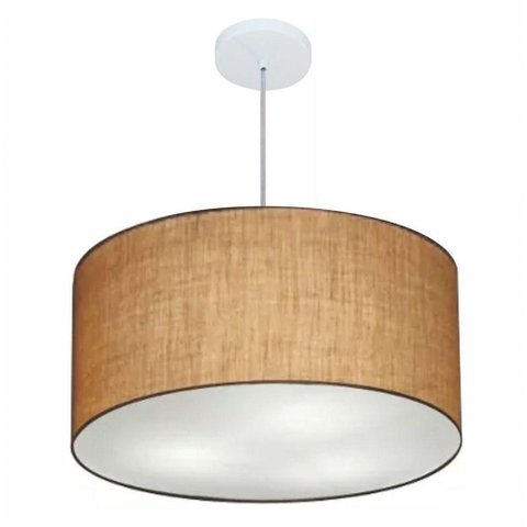 Lustre Pendente Cilíndrico Vivare Md-4080 Cúpula em Tecido 60x30cm - Bivolt Palha 127/220v