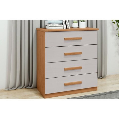 Cômoda Solteiro Baião 4 Gavetas Amêndoa Clean/Off White Lopas