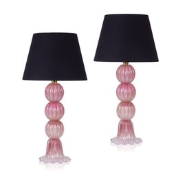 Par Abajur Murano Três Esferas Rosa Chiclete C/ Ouro - 2