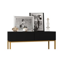 Aparador Buffet Preto Eros 90cm Estilo Industrial 2 Gavetas Pés de Ferro Dourado para Cozinha - 3