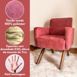 Poltrona Canadá Suede Terracota Pés de Madeira Montagem Fácil - 3