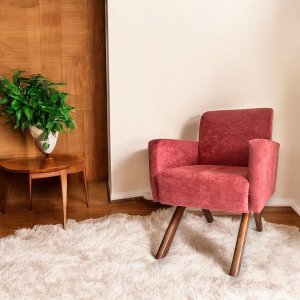 Poltrona Canadá Suede Terracota Pés de Madeira Montagem Fácil