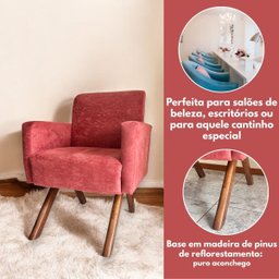 Poltrona Canadá Suede Terracota Pés de Madeira Montagem Fácil - 4