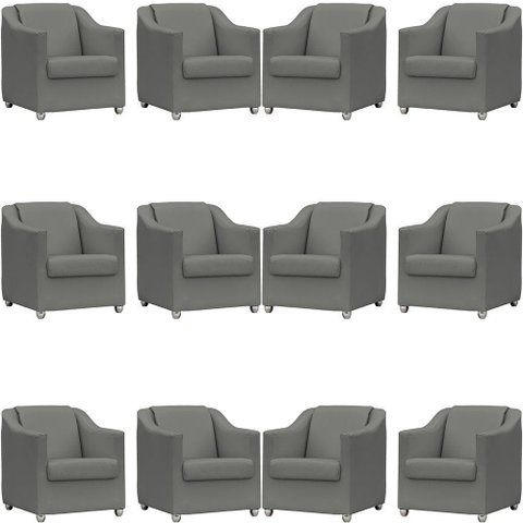 Kit 12 Poltronas Mila Corino Cores Pé de Plástico Cromado - Cinza Corino