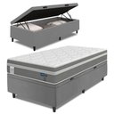 Ver imagem 1 de Cama Box Baú Colchão Solteiro Molas Ensacadas Euro In Up 88x188x67cm Cinza / Branco Probel
