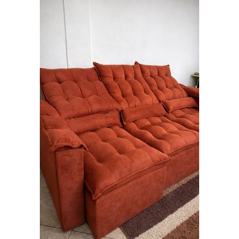 Sofá Retrátil e Reclinável Ipanema 2.10m Tecido Veludão c/ 03 Módulos - Montagem Inclusa:Terracota