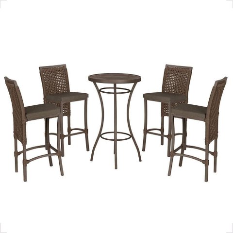 Mesa Bistrô e 4 Banquetas Roma Marrom Corda Estofado 9 Trama Marrom