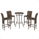 Ver imagem 1 de Mesa Bistrô e 4 Banquetas Roma Marrom Corda Estofado 9 Trama Marrom